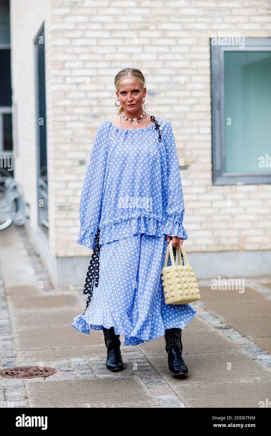 Street style, Nathalie Helgerud arriving at Stine Goya spring summer 2019  ready-to-wear show held
