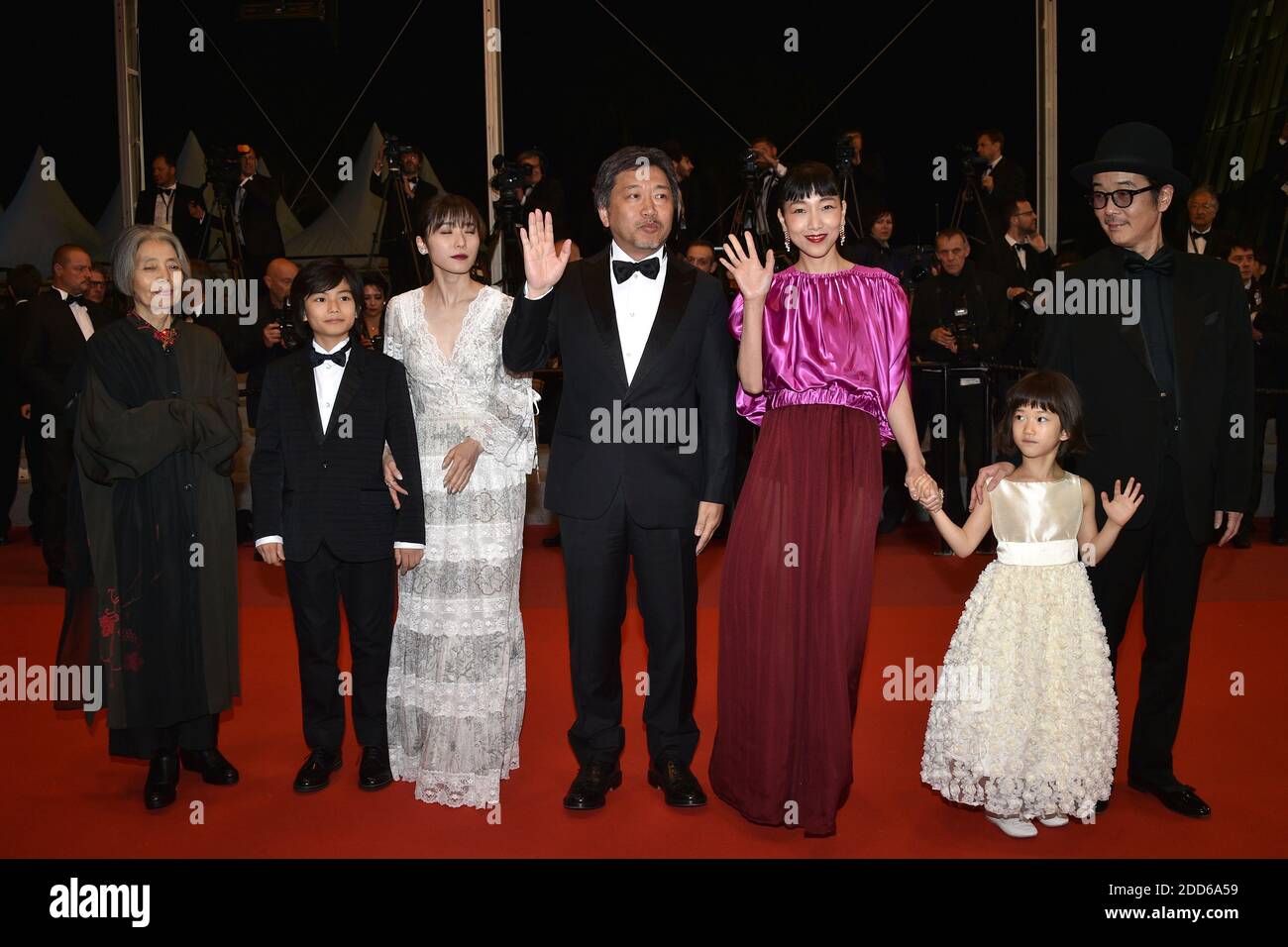 Actor Lily Franky, actress Miyu Sasaki, actress Sakura Ando, director Hirokazu Koreeda, actress Kirin Kiki, actor Jyo Kairi and actress Mayu Matsuoka attend A Family Matter screening held at the Palais des Festivals on May 13, 2018 in Cannes, France as part of the 71st annual Cannes Film Festival. Photo by Lionel Hahn/ABACAPRESS.COM Stock Photo