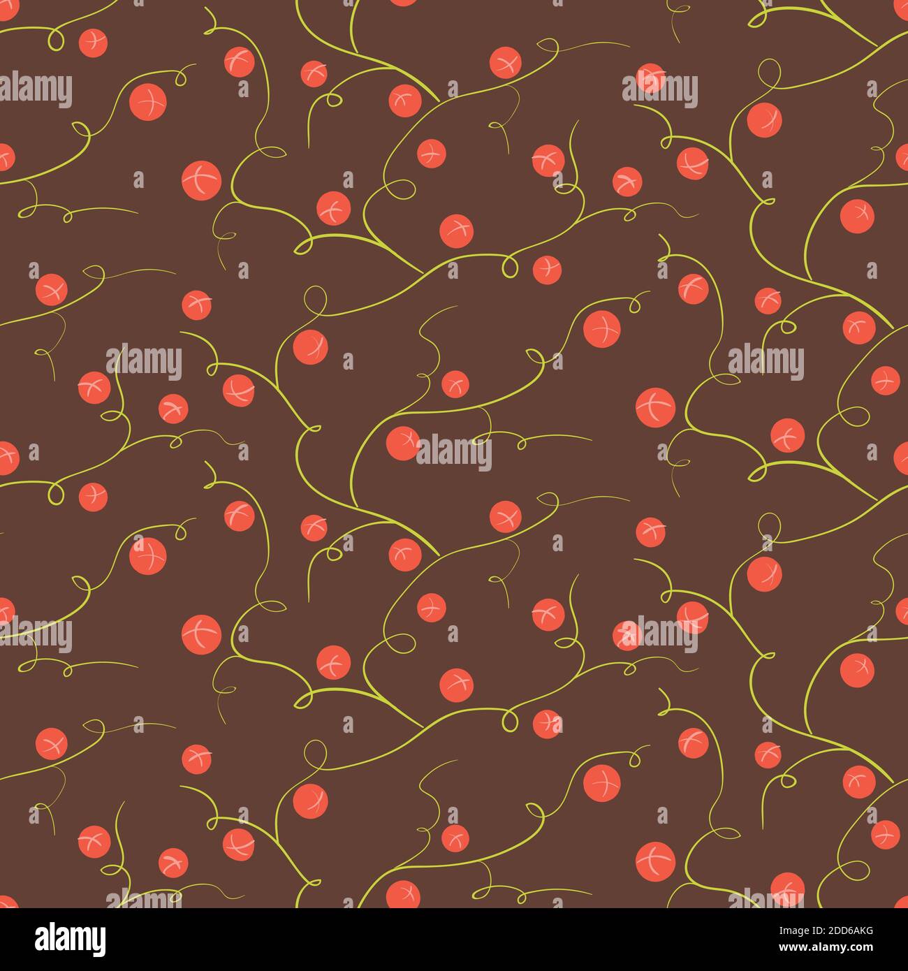 red berries seamless vector pattern on brown Stock Vector