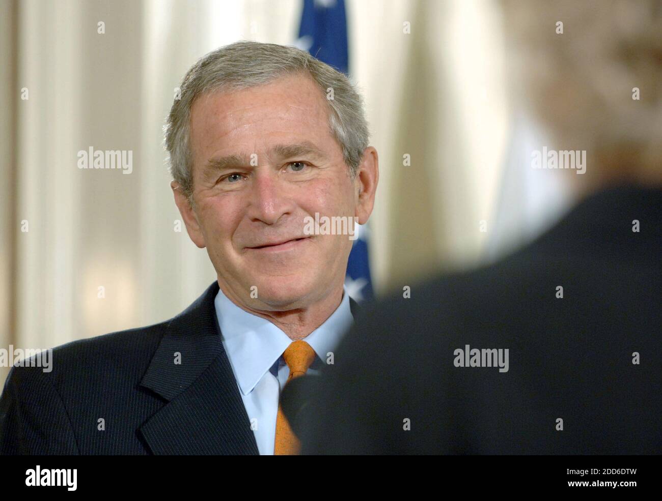 NO FILM, NO VIDEO, NO TV, NO DOCUMENTARY - U.S. President George W. Bush listens to a question with Pakistani President Pervez Musharraf during a news conference In the White House in Washington DC, USA on Friday, September 22, 2006. Photo by George Bridges/MCT/ABACAPRESS.COM Stock Photo