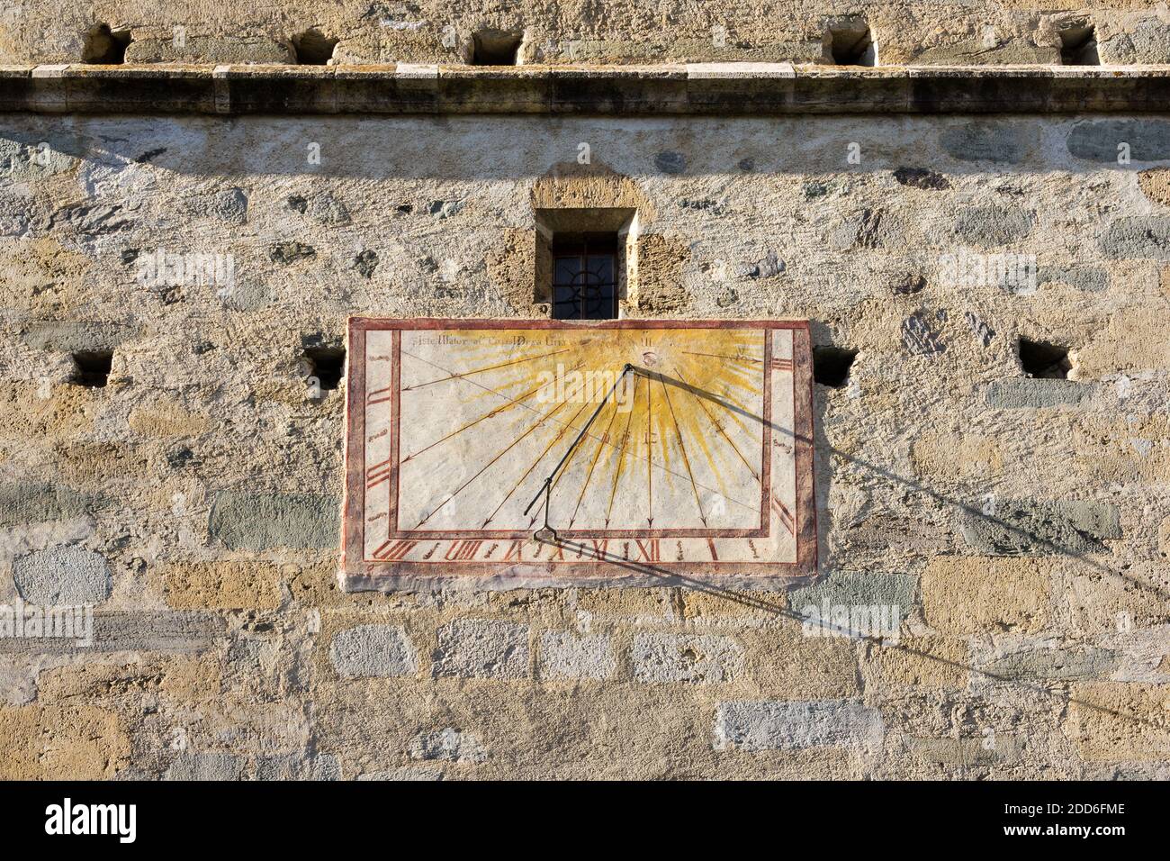 Ancient sundial on stone wall Stock Photo Alamy