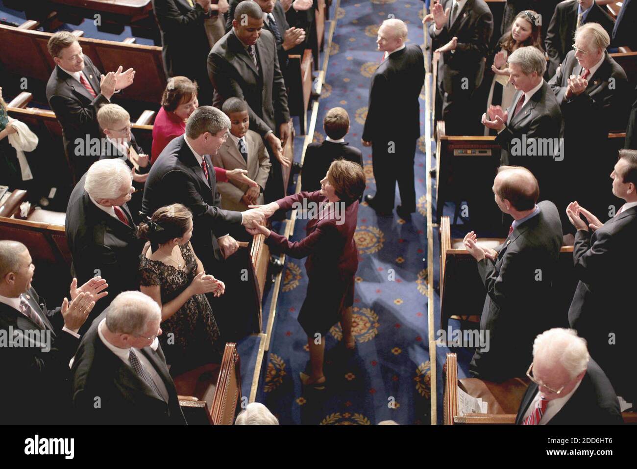 NO FILM, NO VIDEO, NO TV, NO DOCUMENTARY - The new Speaker of the House Nancy Pelosi (D-CA) walks into the chamber after being introduced to receive the Speaker's gavel on the first day of the 110th Congress on January 4, 2006, in Washington, DC, US. Photo by Chuck Kennedy/MCT/ABACAPRESS.COM Stock Photo