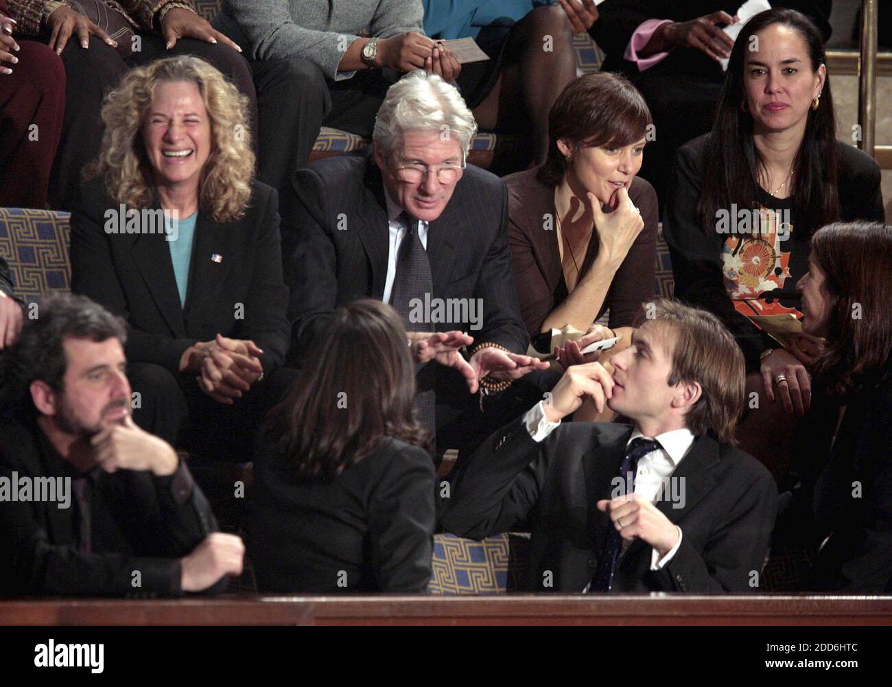NO FILM, NO VIDEO, NO TV, NO DOCUMENTARY - Actor Richard Gere (center) and singer Carole King (left) watch from the balcony at the nomination process for Speaker of the House Nancy Pelosi during a swearing-in ceremony for the 110th Congress in the House Chamber of the U.S. Capitol on January 4, 2006, in Washington, DC, US. Photo by Chuck Kennedy/MCT/ABACAPRESS.COM Stock Photo