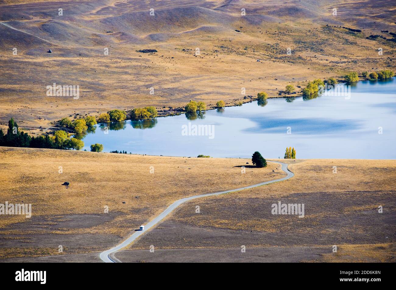 Photo of a Road Trip in a Caravan at Lake Alexandrina in South Island, New Zealand Stock Photo