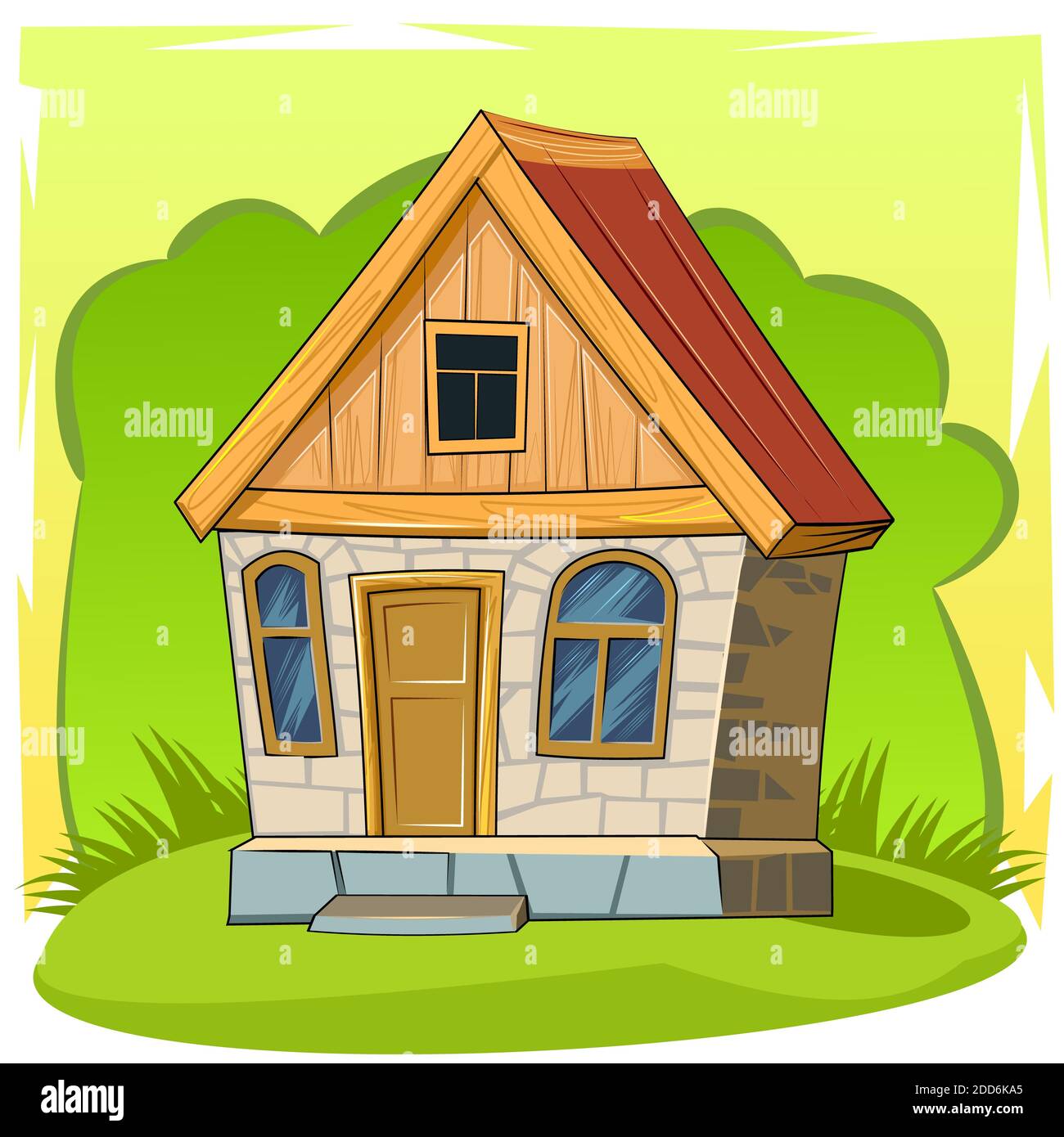 Old village house. Fabulous cartoon object. Cute childish style. Ancient  dwelling. Tiny, small. On abstract background Stock Photo - Alamy