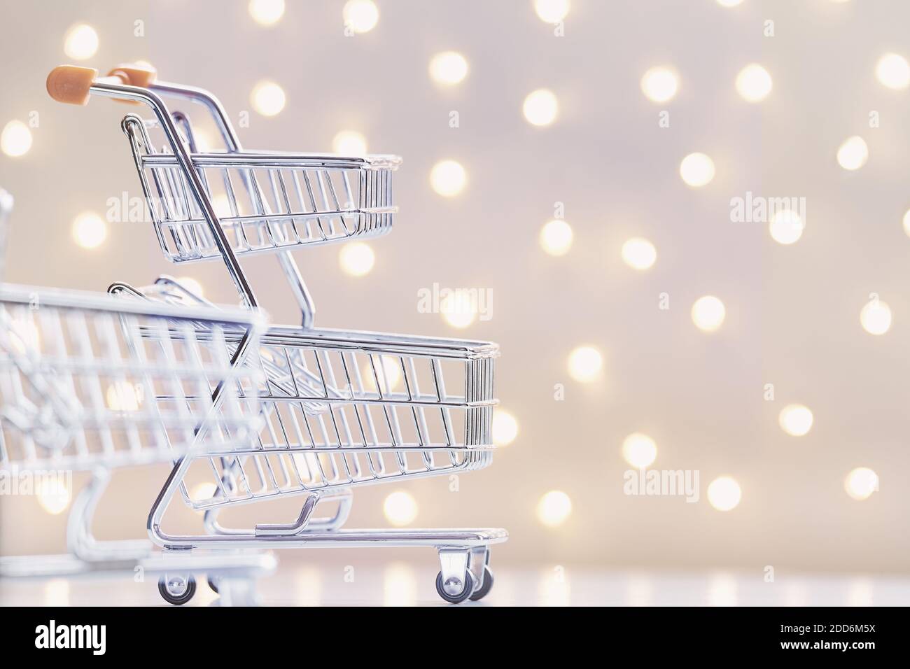 Close up picture of empty shopping carts, color toned conceptual picture, selective focus. Stock Photo