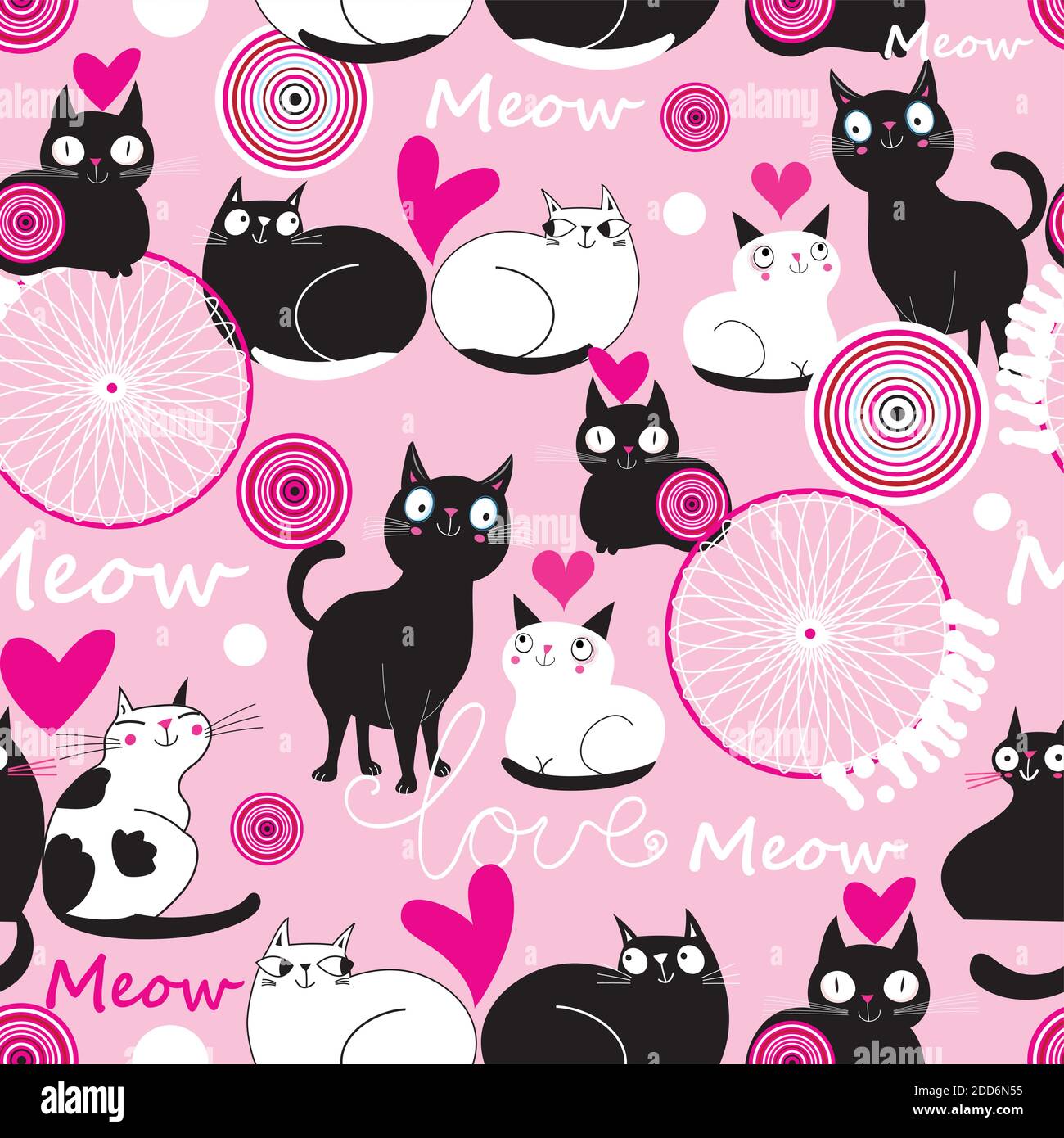 Seamless holiday pattern with loving cats on a beautiful background. Beautiful ornament with cats for Valentine's Day. Stock Vector