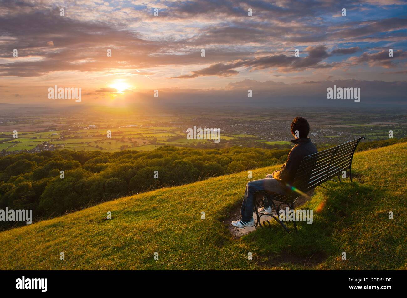 Person on Cleve Hill, part of the Cotswold Hill, Cheltenham, The Cotswolds, Gloucestershire, England, United Kingdom, Europe Stock Photo