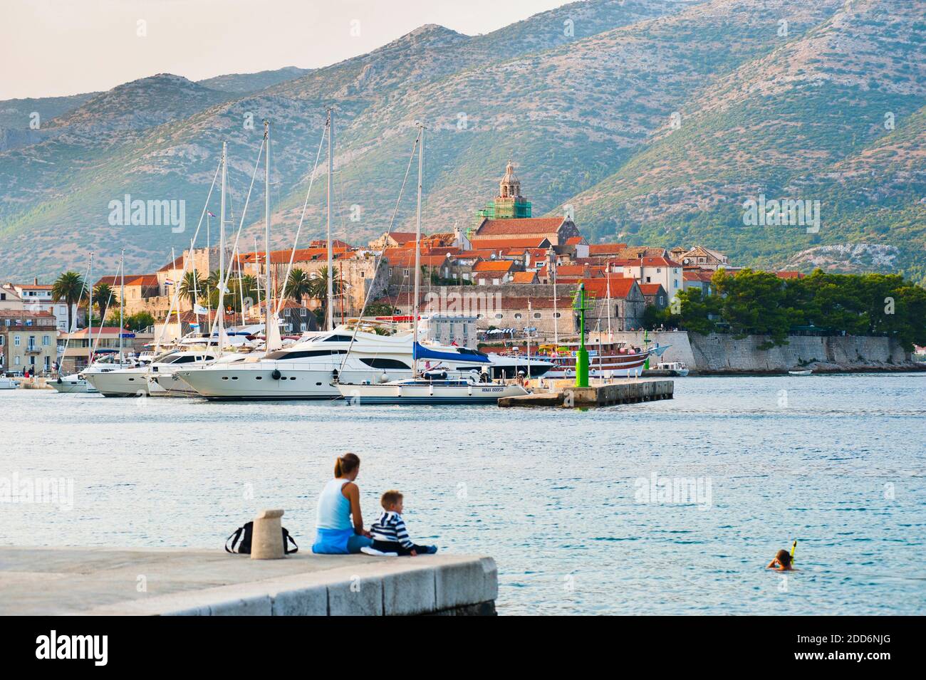 Photo of family on holiday in Korcula Town, Korcula Island, Dalmatia (Dalmacija), Croatia Stock Photo