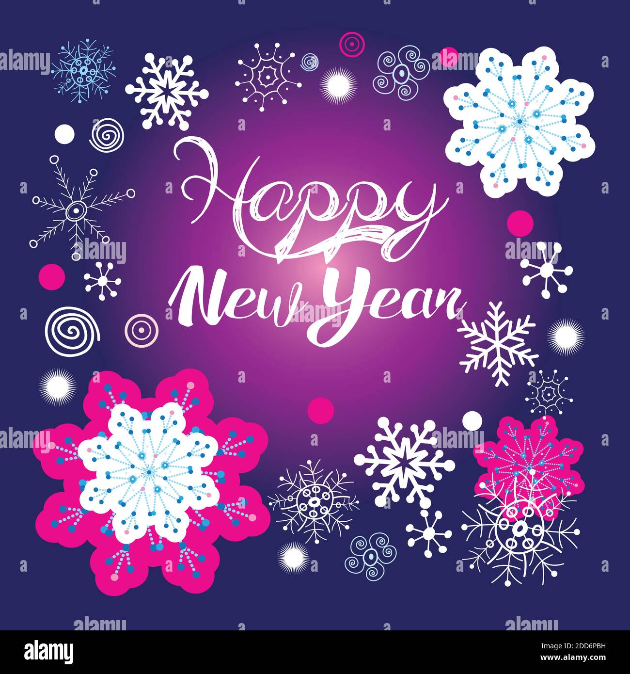 Festive Christmas illustration with colorful snowflakes on a blue background Stock Vector