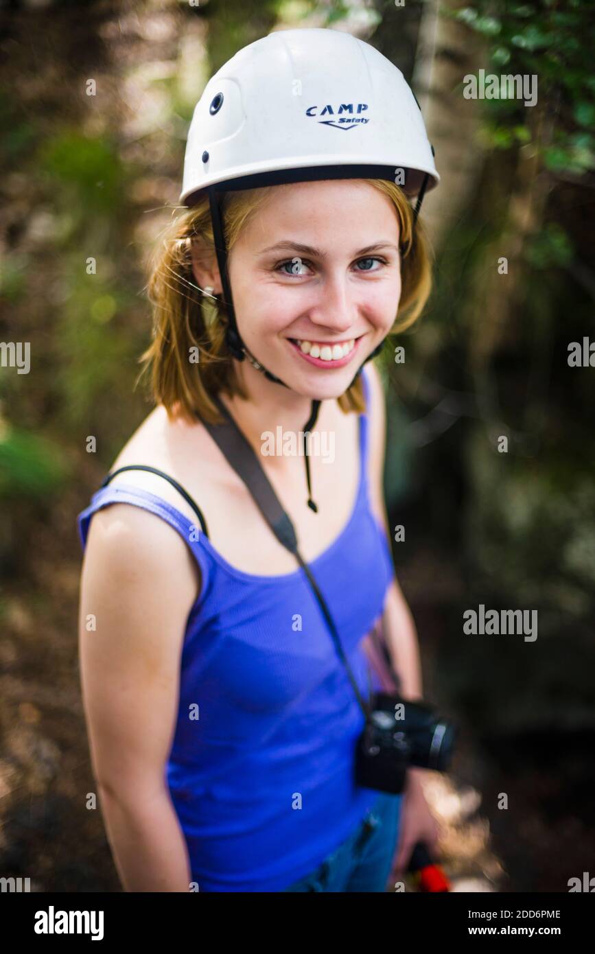 Mount Etna Volcano, tourist ready to go caving, Sicily, UNESCO World Heritage Site, Italy, Europe Stock Photo