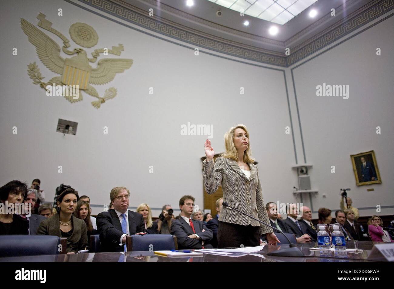 NO FILM, NO VIDEO, NO TV, NO DOCUMENTARY - Former CIA officer Valerie Plame, who was exposed after her husband, former diplomat Joseph Wilson, criticized President Bush's pre-war intelligence on Iraq, testifies before the House Oversight and Government Reform Committee, on Capitol Hill in Washington, D.C., USA on March 16, 2007. Photo by Chuck Kennedy/MCT/ABACAPRESS?CIM Stock Photo