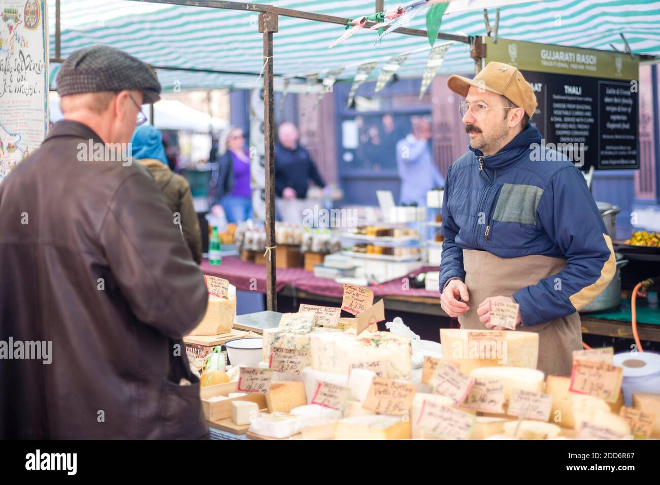 Cheese stall, Broadway Market, Hackney, London, England Stock Photo