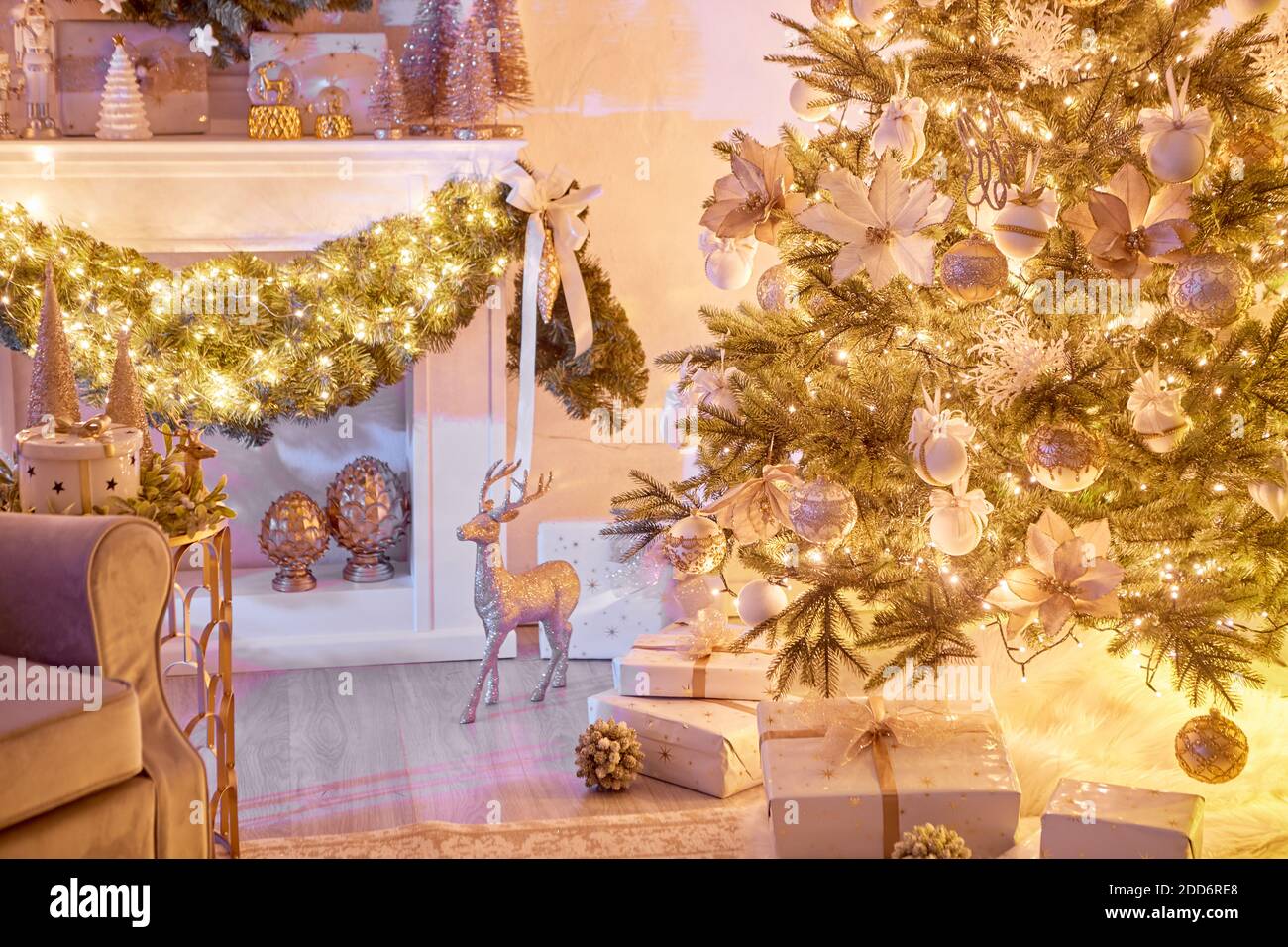 Beautiful Christmas interior decoration for family celebration with ...