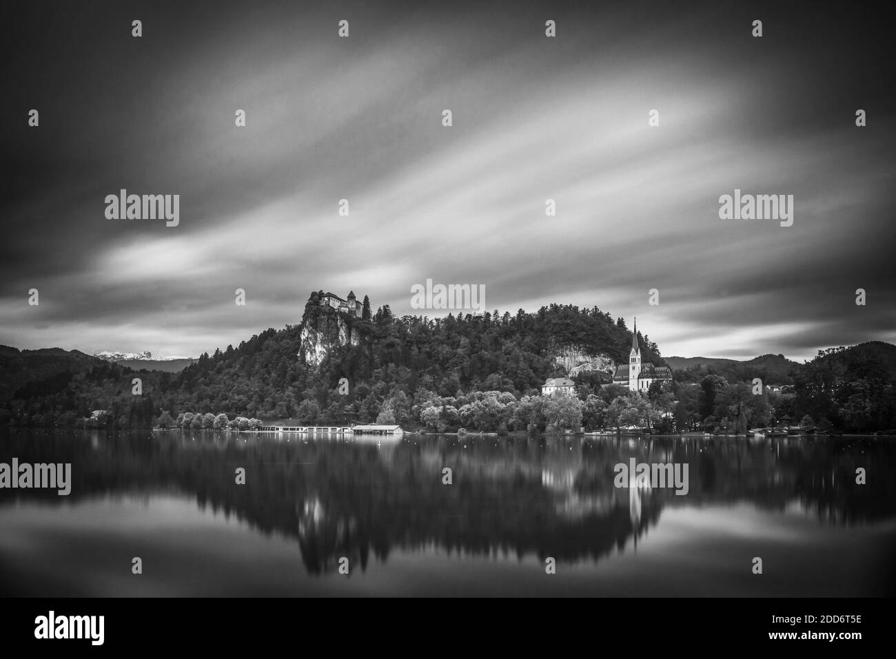 Lake Bled long exposure landscape, Slovenia Stock Photo