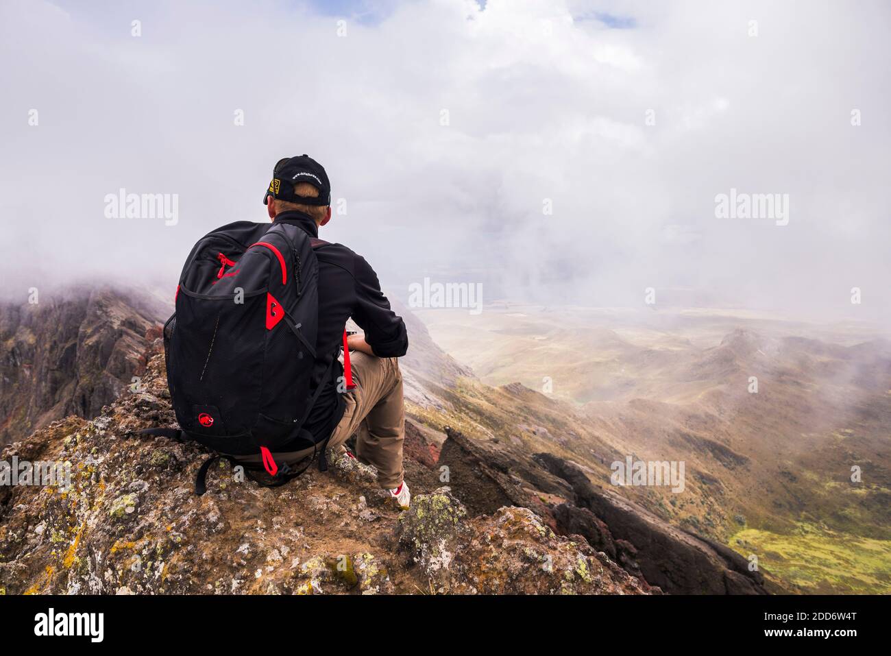 Climber on Ruminahui Volcano summit, Cotopaxi National Park, Avenue of ...