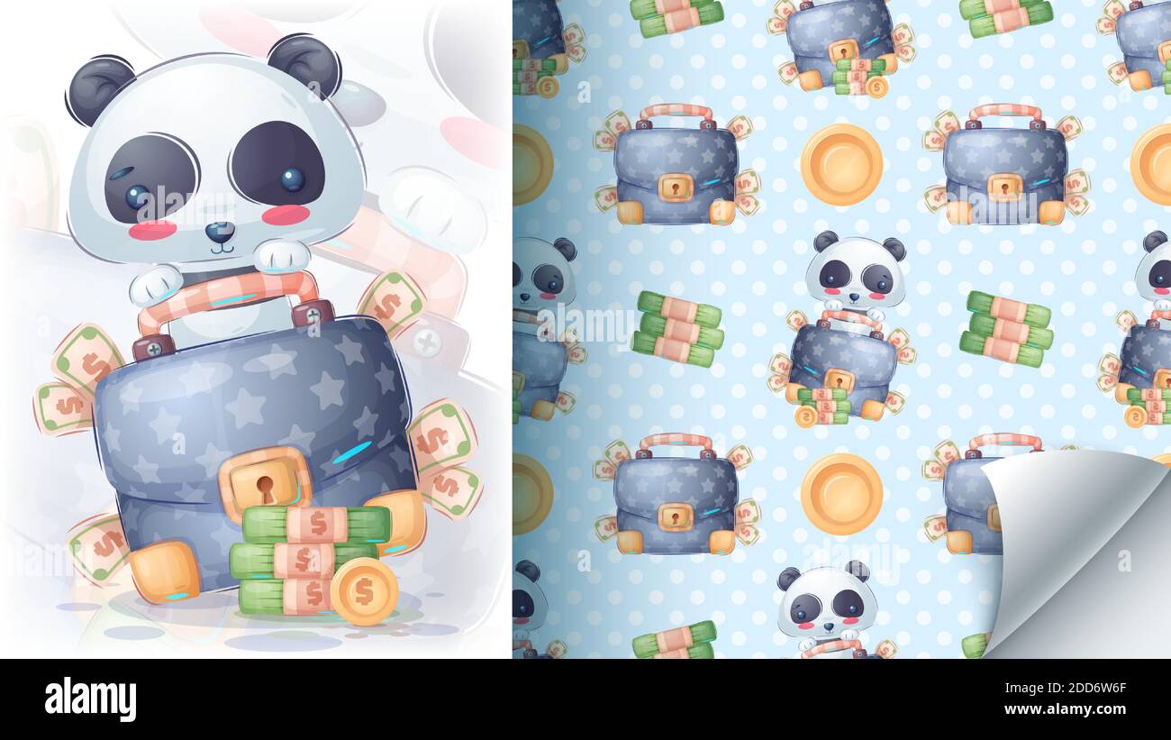 Panda with money - seamless pattern. Vector eps 10 Stock Vector