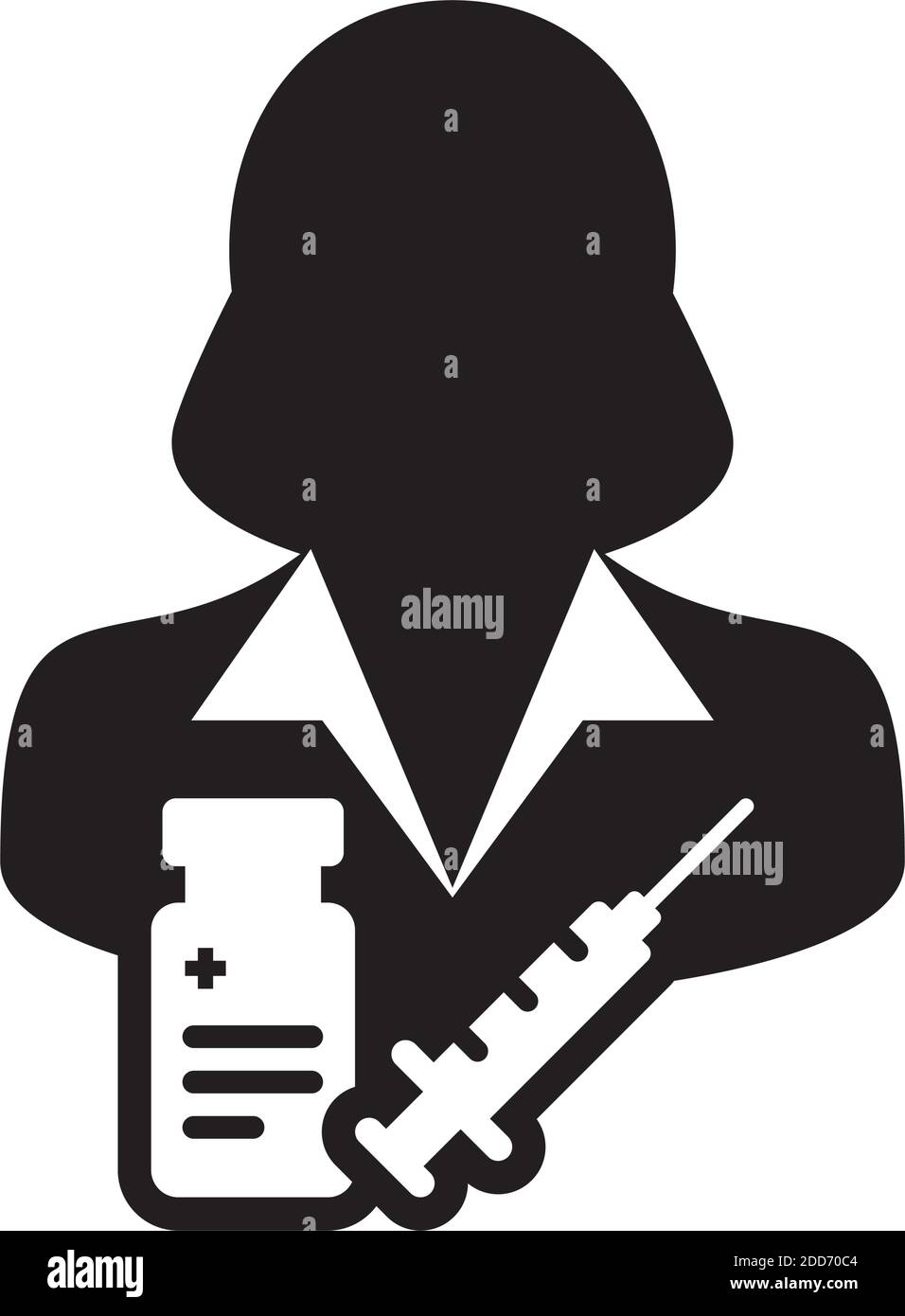 Injection icon vector with vaccine syringe female user person profile ...