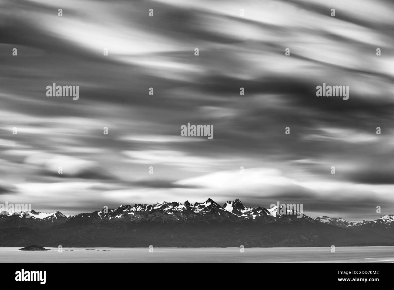 Andes Mountain Range in Chile seen from Ushuaia, the southern most city in the world, Tierra del Fuego, Patagonia, Argentina, South America Stock Photo