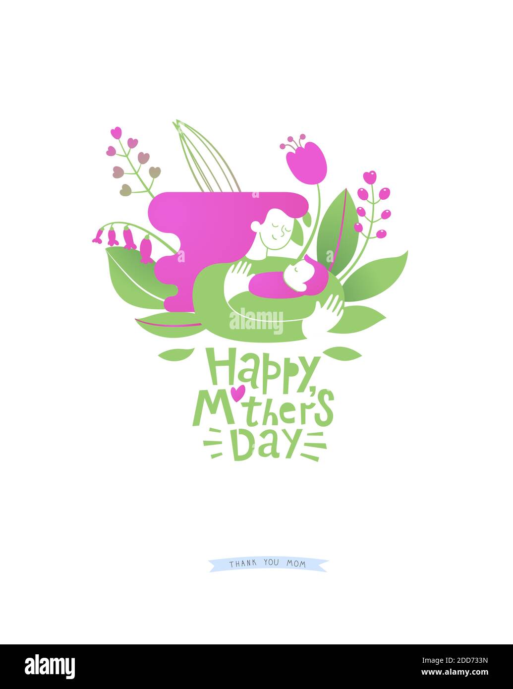 Happy Mothers Day Greeting Card. Mom Holding Newborn Baby In Arms ...