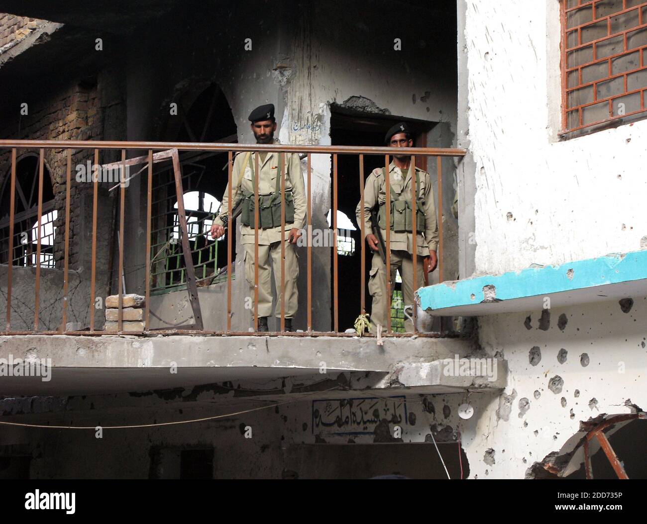 NO FILM, NO VIDEO, NO TV, NO DOCUMENTARY - Pakistani soldiers at Lal Masjid, the Red Mosque, in Islamabad, Pakistan, in the aftermath of heavy fighting this week, July 12, 2007. Photo by Tom Lasseter/MCT/ABACAPRESS.COM Stock Photo
