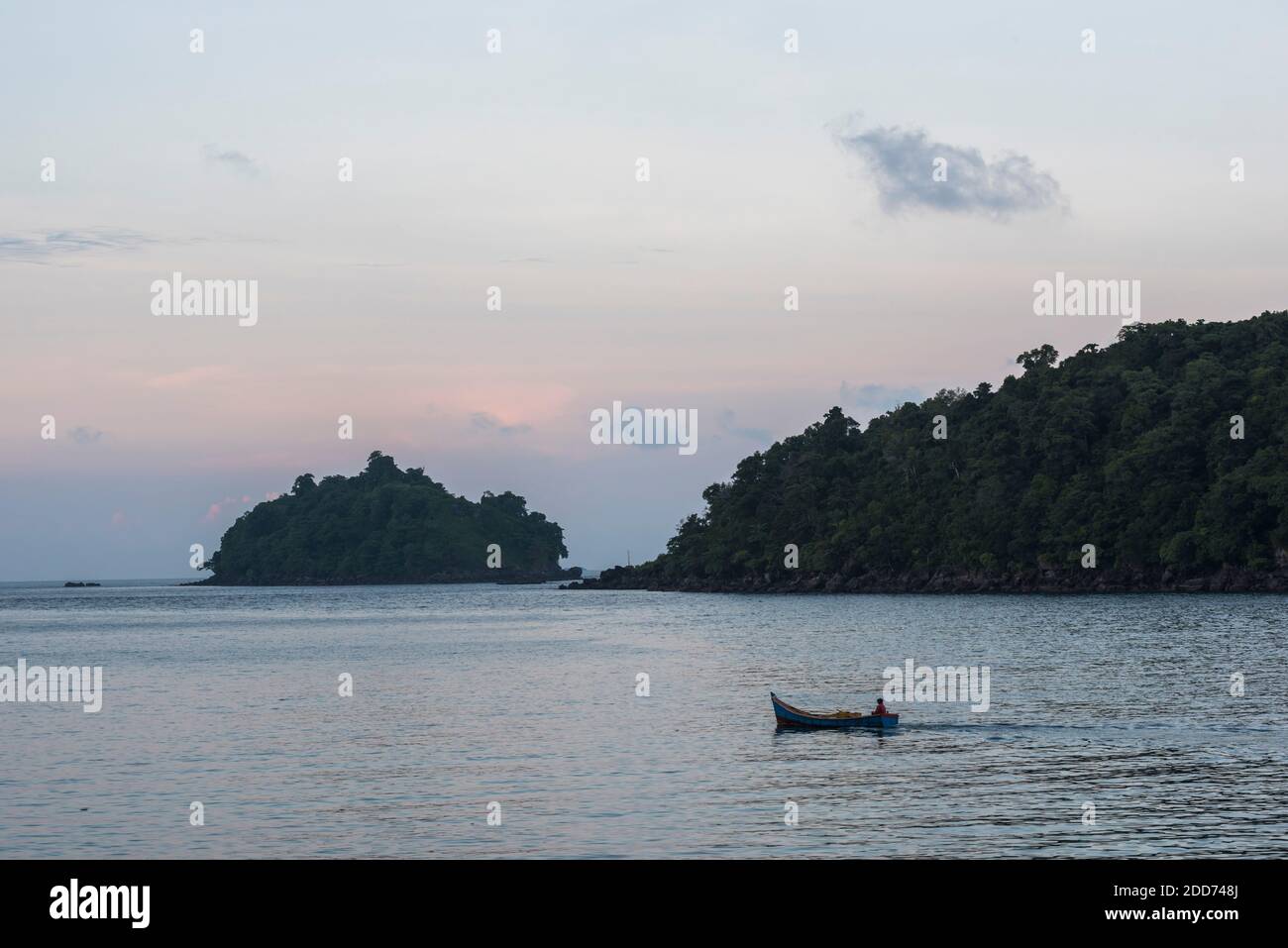Fishing boat in Iboih Bay at sunset, Pulau Weh Island, Aceh Province