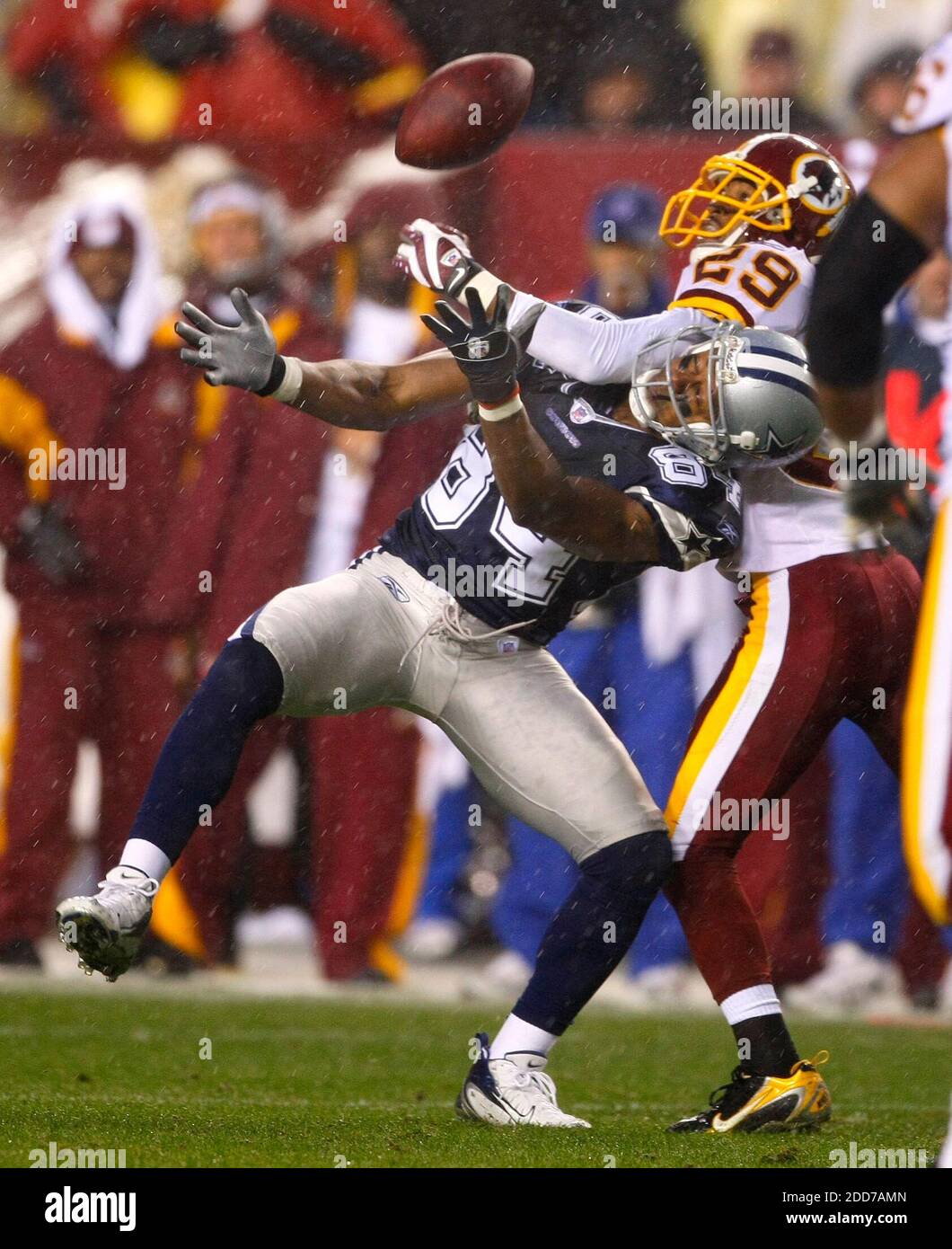 Washington Redskins corner back Leigh Torrence breaks up a pass intended for Dallas Cowboys' wide receiver Patrick Crayton in the first quarter as the Dallas Cowboys faced the Washington Redskins at FedEx Field in Landover, MD, USA on December 30, 2007. Photo by Harry E. Walker/MCT/Cameleon/ABACAPRESS.COM Stock Photo