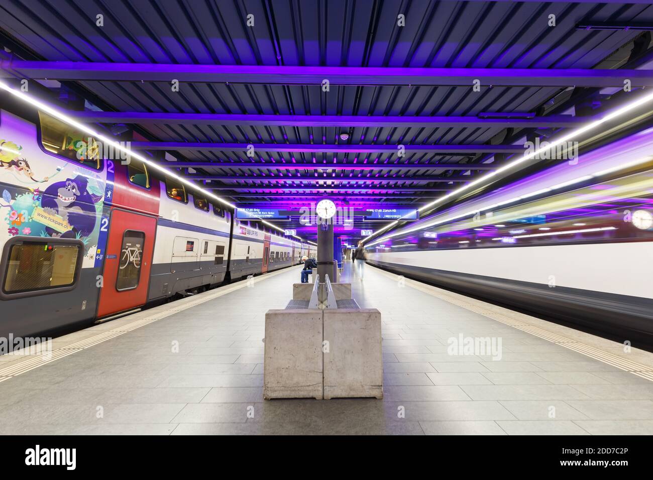 Zurich, Switzerland - September 23, 2020: Trains at Zurich Airport railway station in Switzerland. Stock Photo