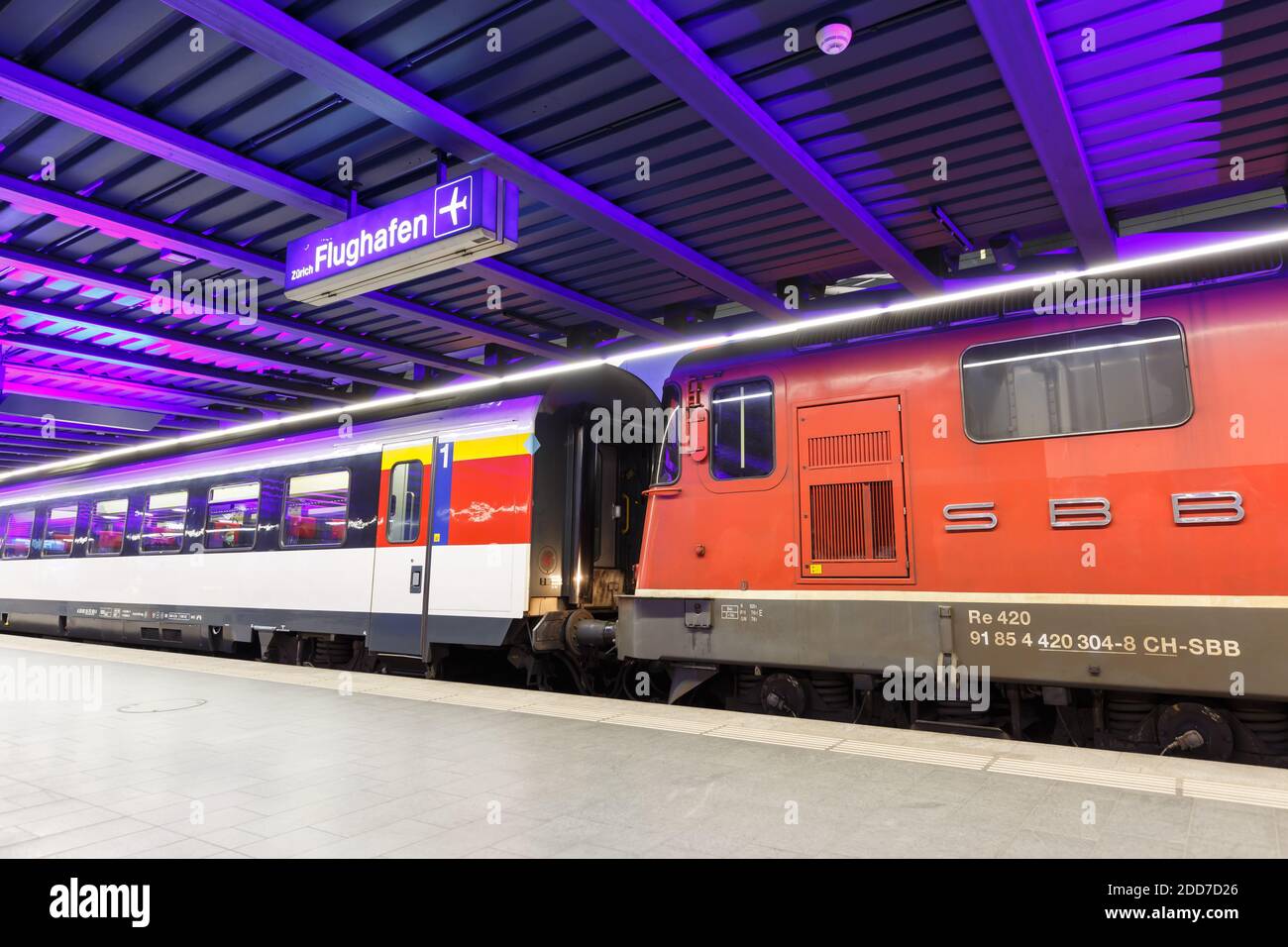 Zurich, Switzerland - September 23, 2020: SBB Locomotive Re 420 train at Zurich Airport railway station in Switzerland. Stock Photo