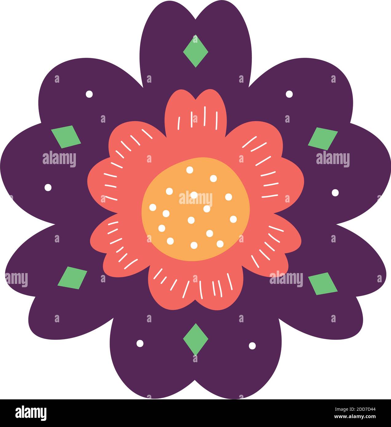 decorative flower icon over white background, colorful design, vector ...