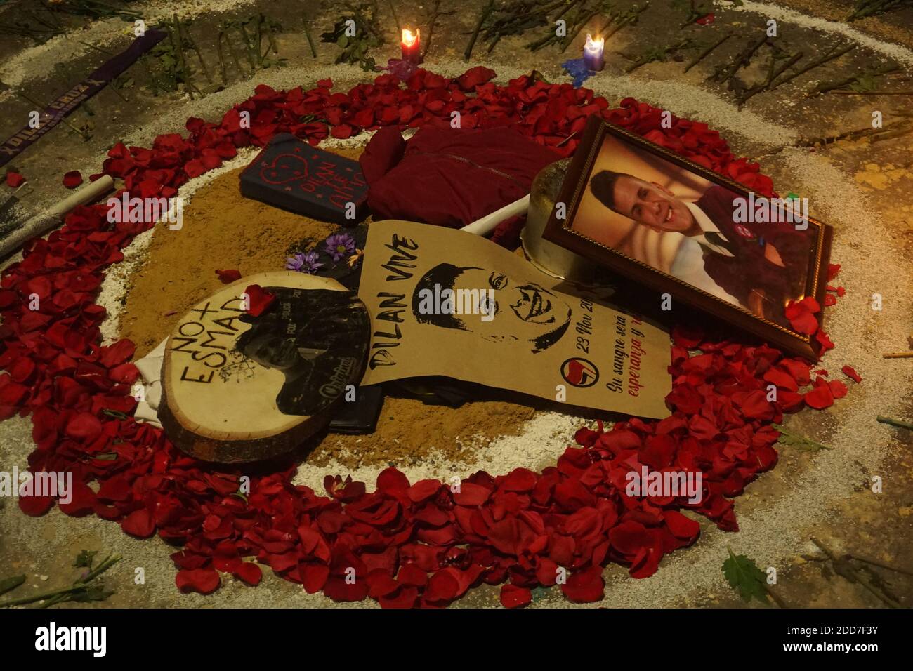 The altar in memory of Dilan Cruz, who was killed by an Esmad projectile a year ago. Stock Photo