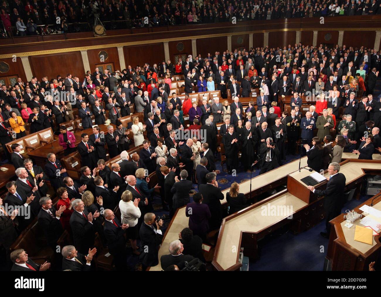 President George W. Bush delivers his annual, and last, State of the Union address to a joint session of Congress in the U.S. House of Representatives chamber in Washington, DC, USA on Monday, January 28, 2008. Photo by Chuck Kennedy/MCT/ABACAPRESS.COM Stock Photo
