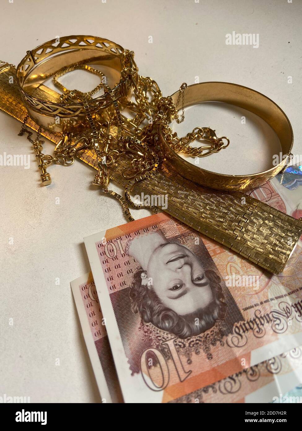 Gold scrap pile chains and bangle 