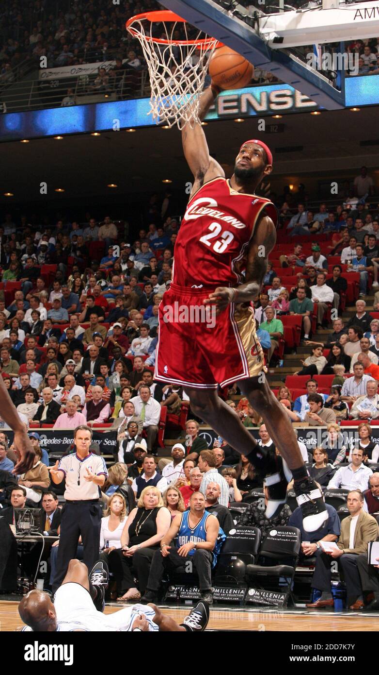 LeBron James soars for a dunk over Dwight Howard 