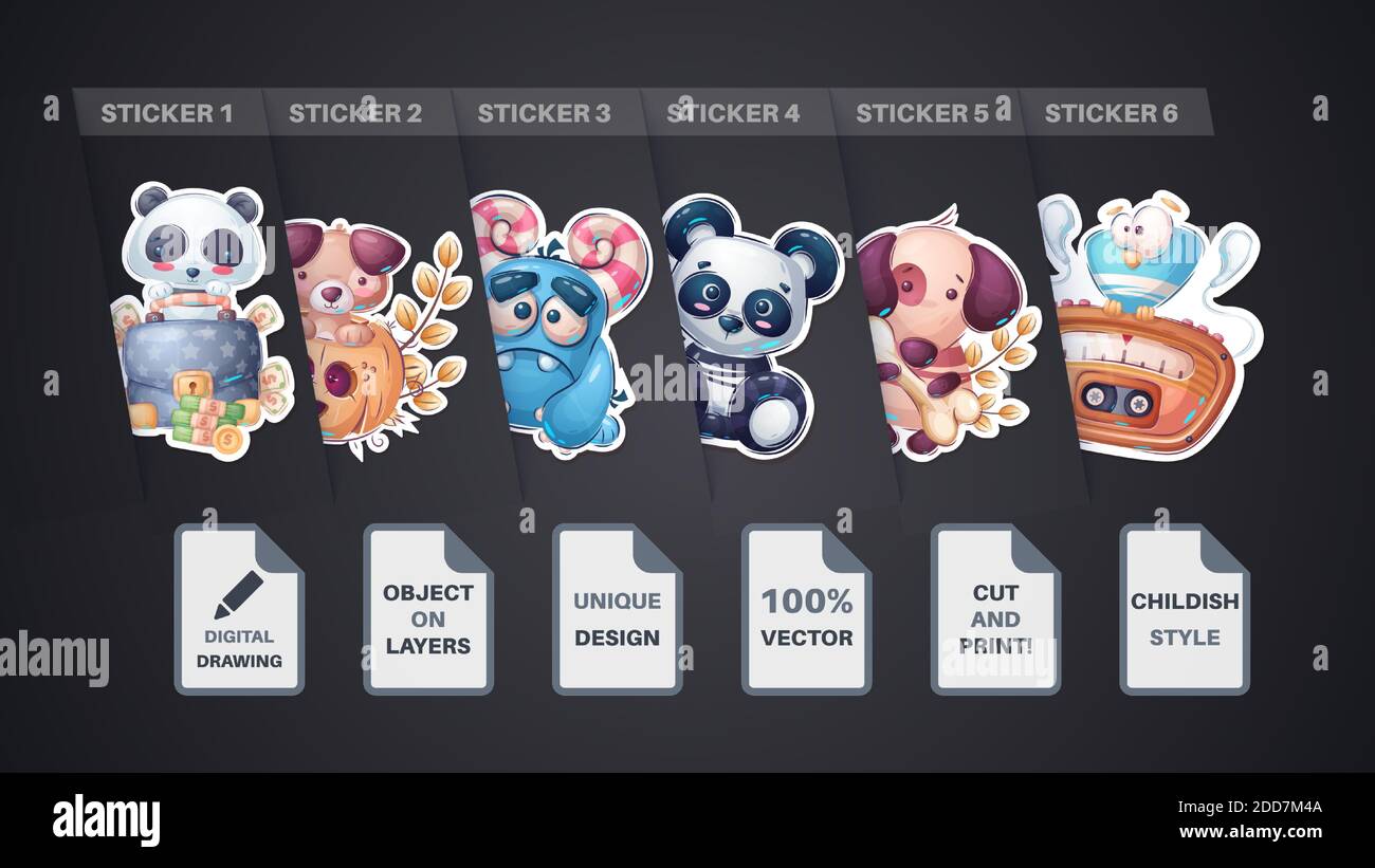 Set cute animal cartoon sticker. Vector eps 10 Stock Vector