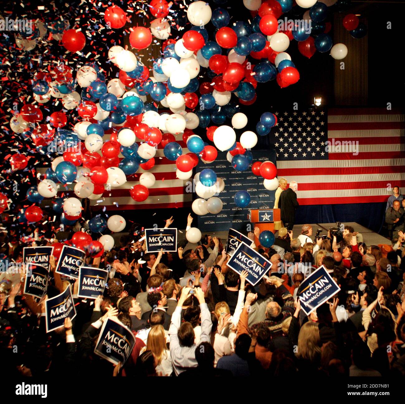 Republican presidential candidate Sen. John McCain and his wife, Cindy, celebrate with supporters after winning the Texas Primary at the Fairmont Hotel in Dallas, TX, USA, on Tuesday, March 4, 2008. Photo by Ron Jenkins/Fort Worth Star-Telegram/MCT/ABACAPRESS.COM Stock Photo