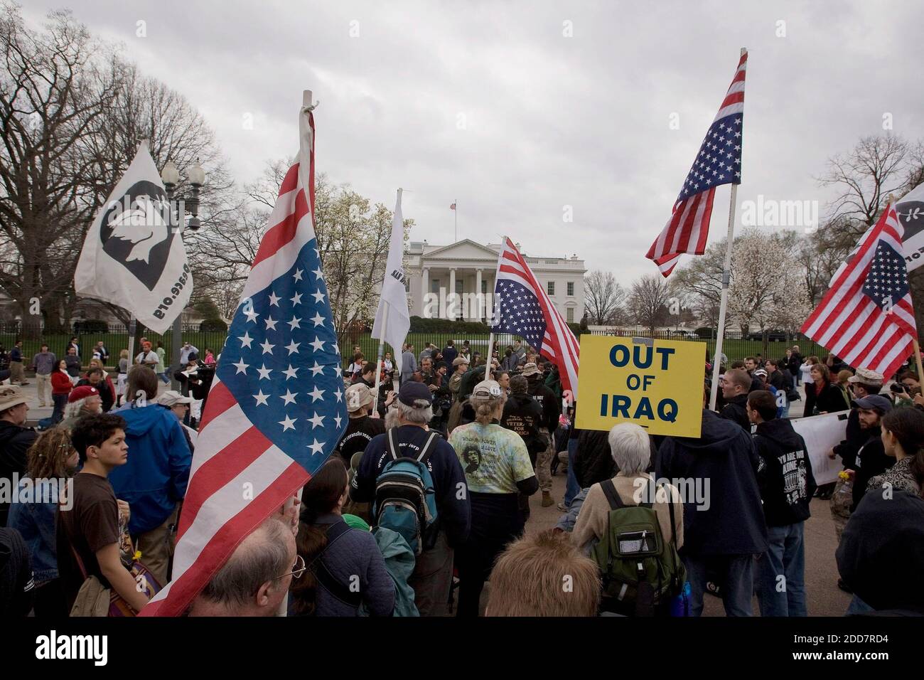 Anti-war protesters participate in a demonstration near the White House to mark the fifth anniversary of the U.S.-led invasion in Iraq in Washington, D.C., USA on Wednesday, March 19, 2008. Photo by Chuck Kennedy/MCT/ABACAPRESS.COM Stock Photo