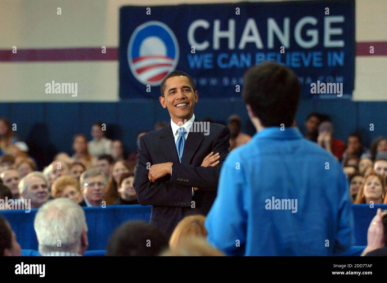 NO FILM, NO VIDEO, NO TV, NO DOCUMENTARY - Democratic presidential candidate Sen. Barack Obama speaks at the Dunmore Community Center in Scranton, Pennsylvania, PN, USA, on April 1st, 2008. Photo by Sarah J. Glover/Philadelphia Inquirer/MCT/ABACAPRESS.COM Stock Photo