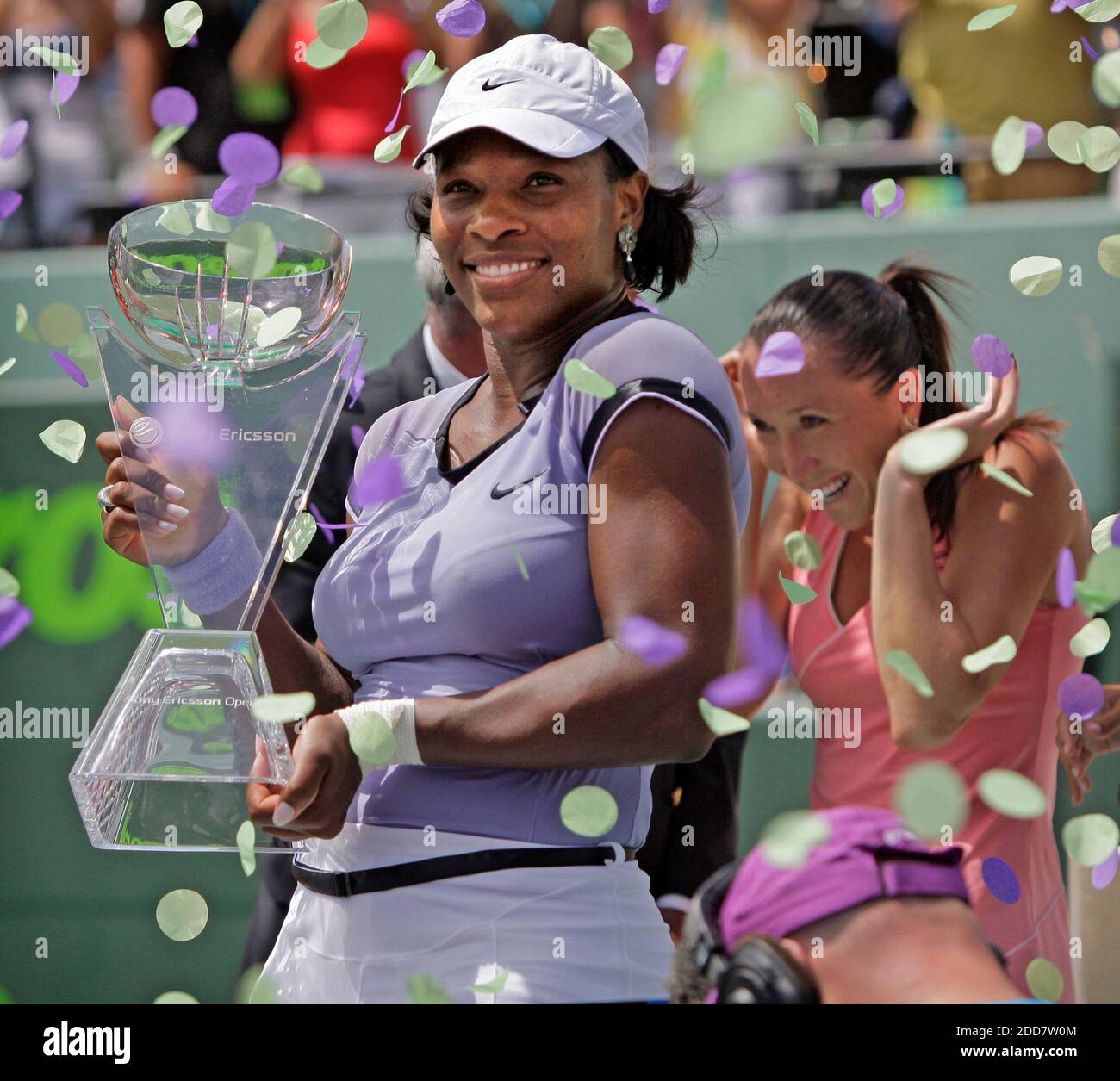 NO FILM, NO VIDEO, NO TV, NO DOCUMENTARY - Serena Williams, of the United States, holds her trophy after defeating Jelena Jankovic, of Serbia, in the finals at the Sony Ericsson Open in Key Biscayne, FL, USA on April 5, 2008. Photo by Al Diaz/Miami Herald/MCT/Cameleon/ABACAPRESS.COM Stock Photo