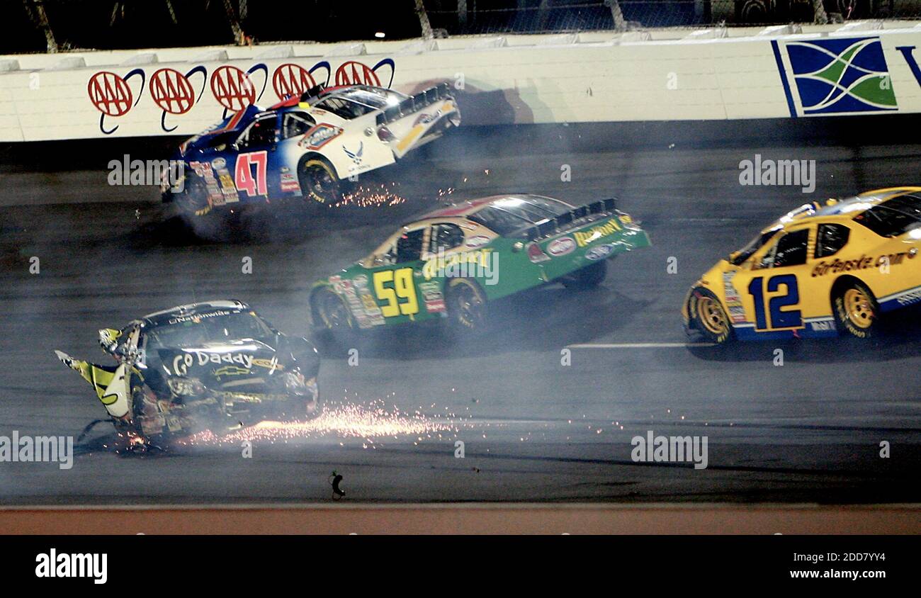 NO FILM, NO VIDEO, NO TV, NO DOCUMENTARY - Mark Martin (5) is hit in the back starting a wreck that collected six cars during the Diamond Hill Plywood 200 at Darlington Raceway in Darlington, SC, USA on May 9, 2008. Photo by Tim Dominick/The State/MCT/ABACAPRESS.COM Stock Photo