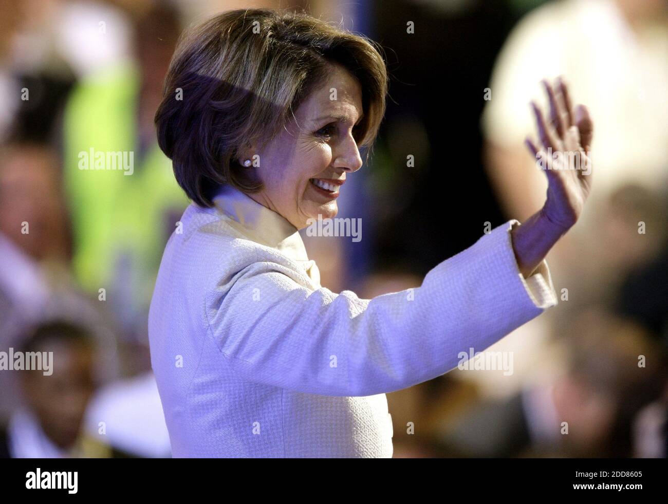 NO FILM, NO VIDEO, NO TV, NO DOCUMENTARY - Speaker of the U.S. House of Representatives Nancy Pelosi greets delegates on the first day of the 2008 Democratic National Convention in Denver, CO, USA on August 25, 2008. Photo by Chuck Kennedy/MCT/ABACAPRESS.COM Stock Photo