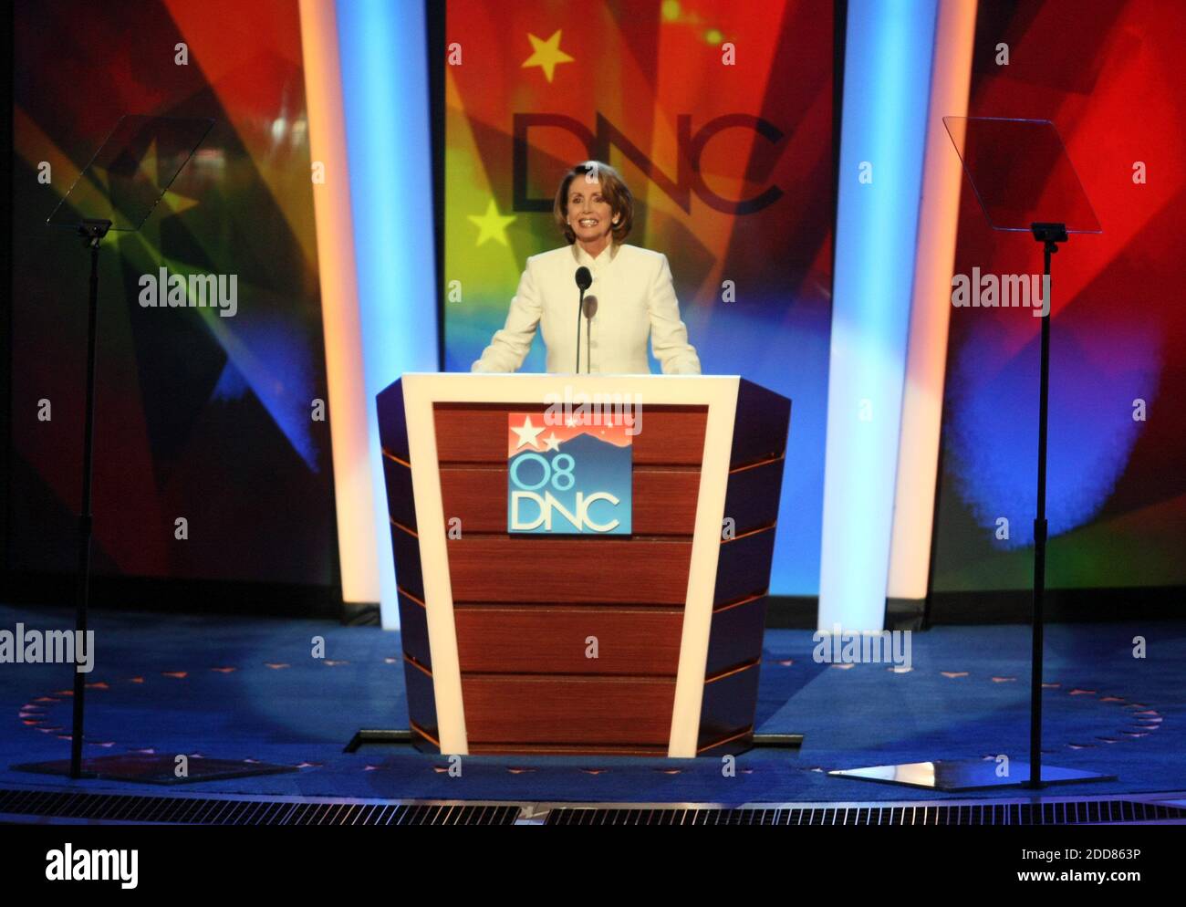 NO FILM, NO VIDEO, NO TV, NO DOCUMENTARY - Speaker of the U.S. House of Representatives and Permanent Chair of the 2008 Democratic Convention Nancy Pelosi speaks at the party's national convention in Denver, CO, USA on August 25, 2008. Photo by Brian Baer/Sacramento Bee/MCT/ABACAPRESS.COM Stock Photo