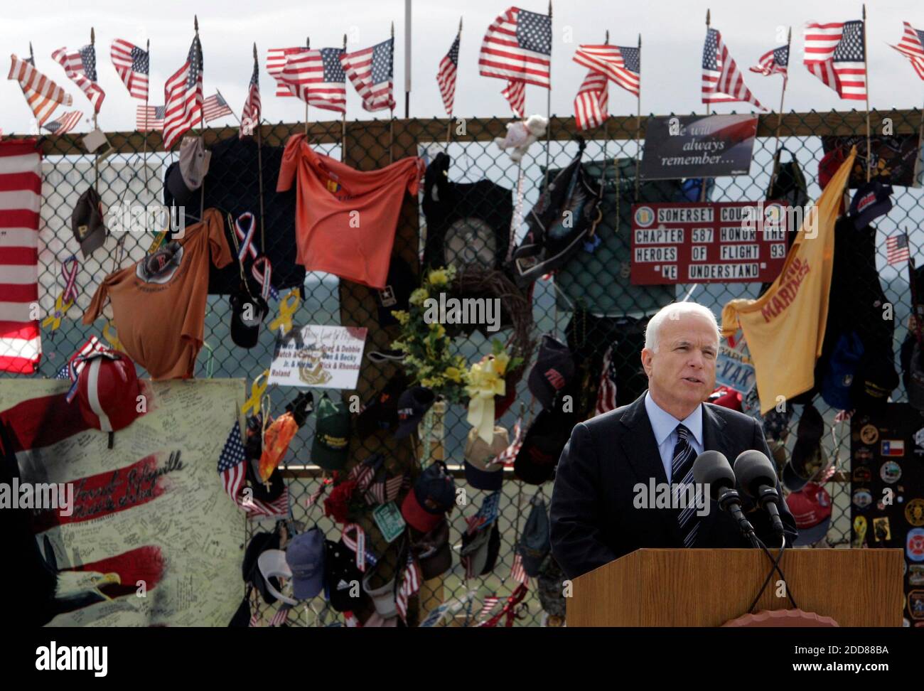 NO FILM, NO VIDEO, NO TV, NO DOCUMENTARY - Republican presidential candidate John McCain speaks at a ceremony for thos on Flight 93 during a ceremony in Shanksville, Pennsylvania, honoring those killed on September 2001, on Thursday September. 11, 2008. Photo by Laurence Kesterson/MCT/ABACAPRESS.COM Stock Photo