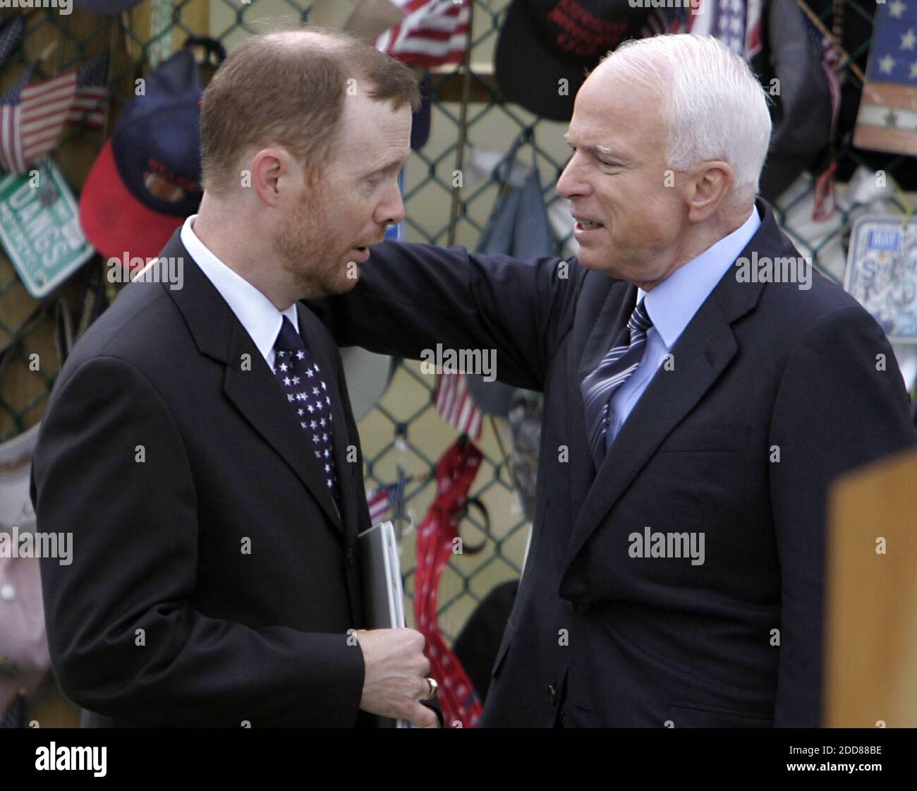 NO FILM, NO VIDEO, NO TV, NO DOCUMENTARY - Republican presidential candidate John McCain, right, talks with Gordon Felt whose brother, Ed Felt, was among those killed on Flight 93 during a ceremony in Shanksville, Pennsylvania, honoring those killed on September 2001, on Thursday September. 11, 2008. Photo by Laurence Kesterson/MCT/ABACAPRESS.COM Stock Photo