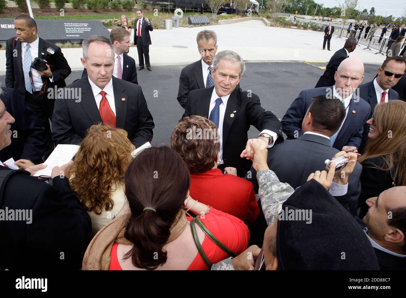 NO FILM, NO VIDEO, NO TV, NO DOCUMENTARY - President George W. Bush greets people during the Pentagon ceremony marking the seventh anniversary of the attacks of September 2001, on September 11, 2008. Photo by Chuck Kennedy/MCT/ABACAPRESS.COM Stock Photo