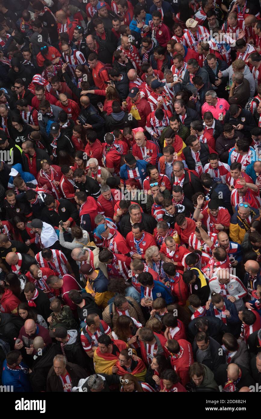 Fans from Atletico Madrid and a few Ultras gather in procession to Groupama  Stadium for the Europa League final between their team and Olympique de  Marseille (OM). Lyon, France, May 16, 2018.