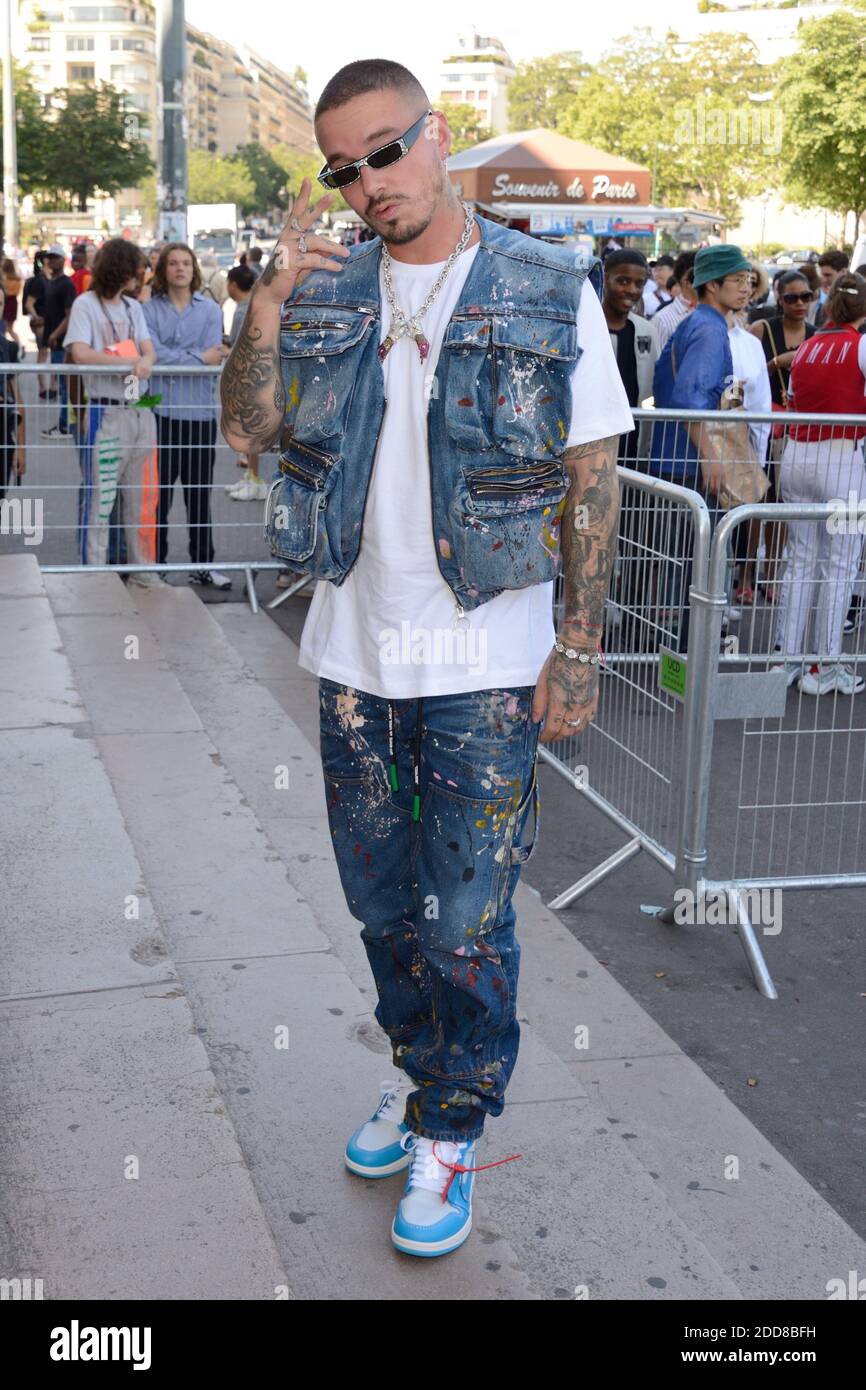 J Balvin attending the Off-White Menswear Spring Summer 2019 show as part  of Paris Fashion Week at the Palais de Chaillot in Paris, France on June  20, 2018. Photo by Aurore Marechal/ABACAPRESS.COM