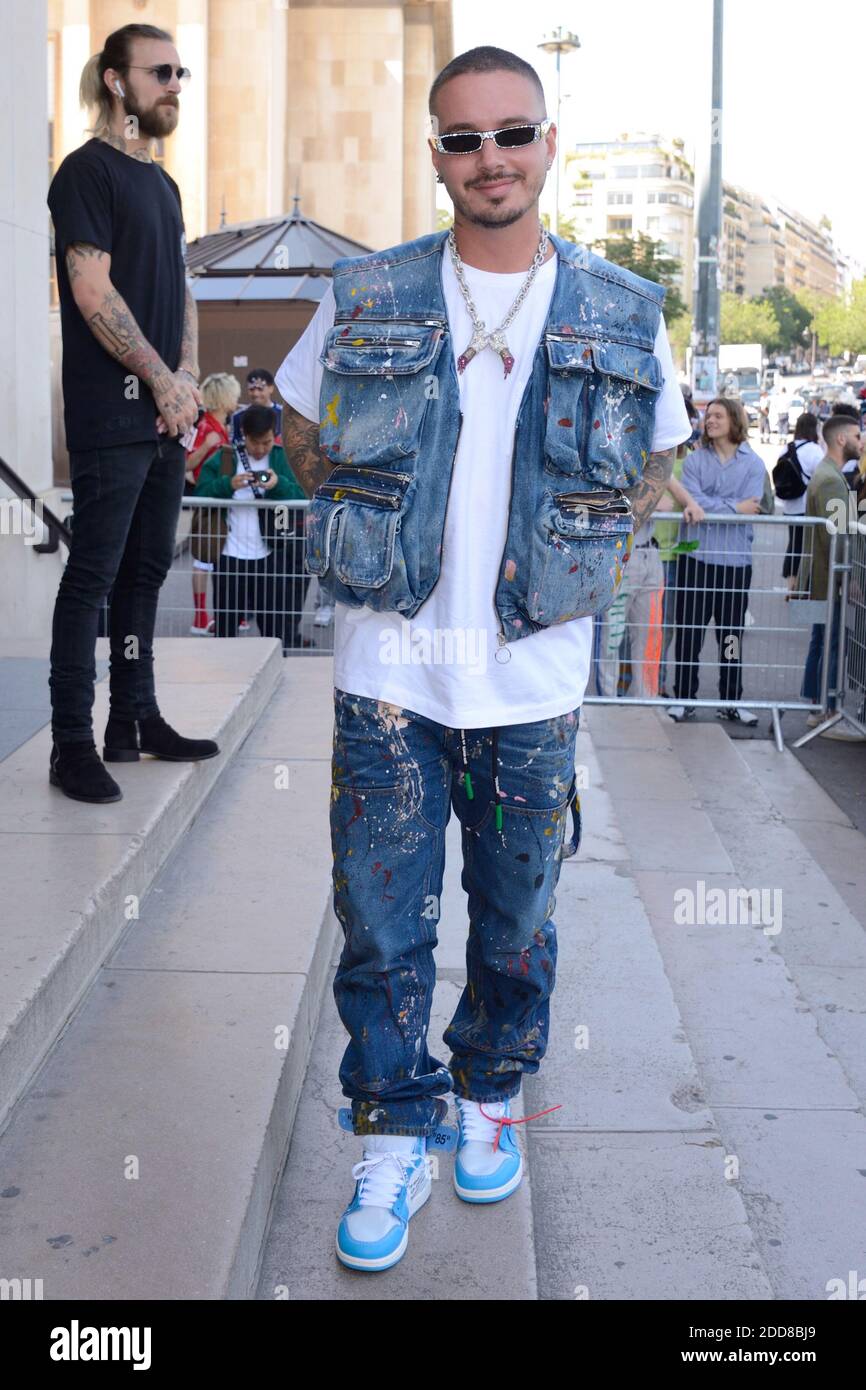 J Balvin attending the Off-White Menswear Spring Summer 2019 show as part  of Paris Fashion Week at the Palais de Chaillot in Paris, France on June  20, 2018. Photo by Aurore Marechal/