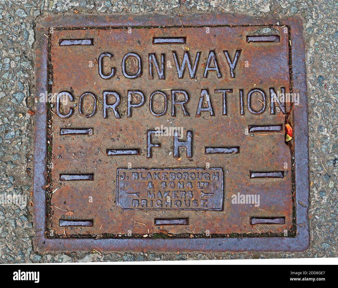 Conway Corporation FH,Conwy Corporation FH,Fire Hydrant cover,ironwork,Blakeborough,makers Brighouse Stock Photo
