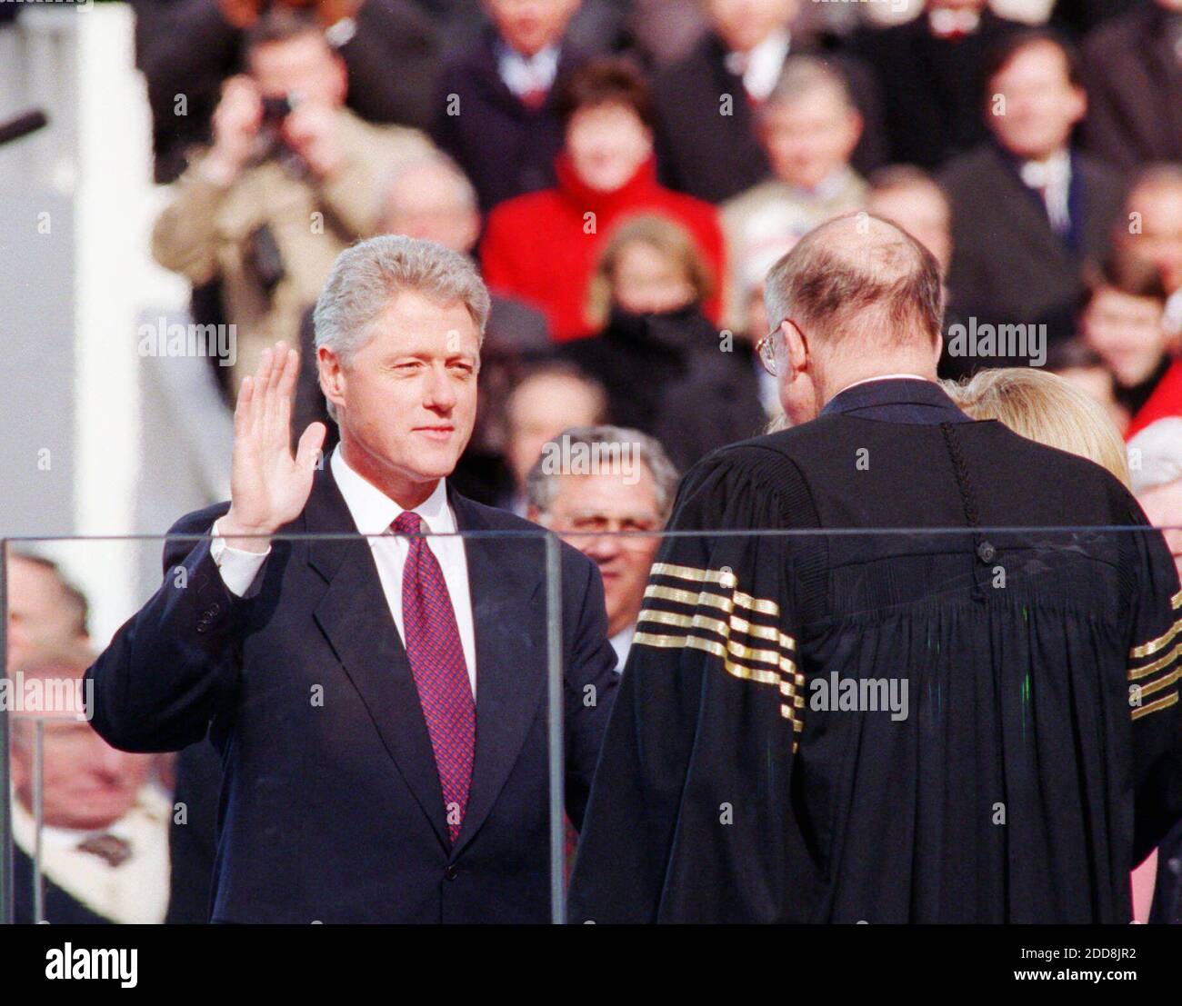 NO FILM, NO VIDEO, NO TV, NO DOCUMENTARY - William Jefferson Clinton is sworn in on the steps of the Capitol in Washington, DC, USA on Monday, January 20, 1997. Supreme Court Chief Justice William Rehnquist administers the oath of office for Clinton's second term. Photo by Peter Tobia/Philadelphia Inquirer/MCT/ABACAPRESS.COM Stock Photo